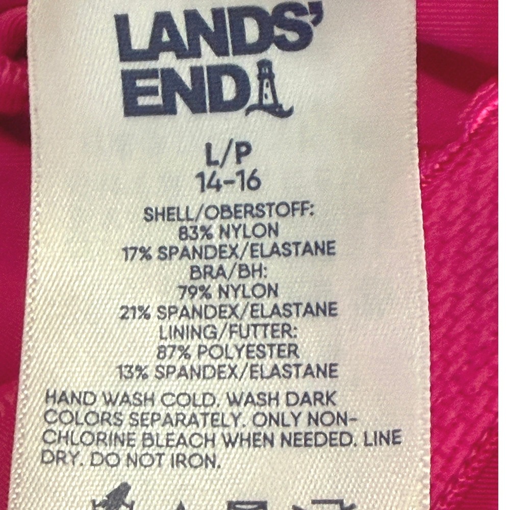 Lands End V Neck Tulip Wrap Swim Dress One Piece Shelf Bra Fuschia LP 14 16 - Picture 7 of 15